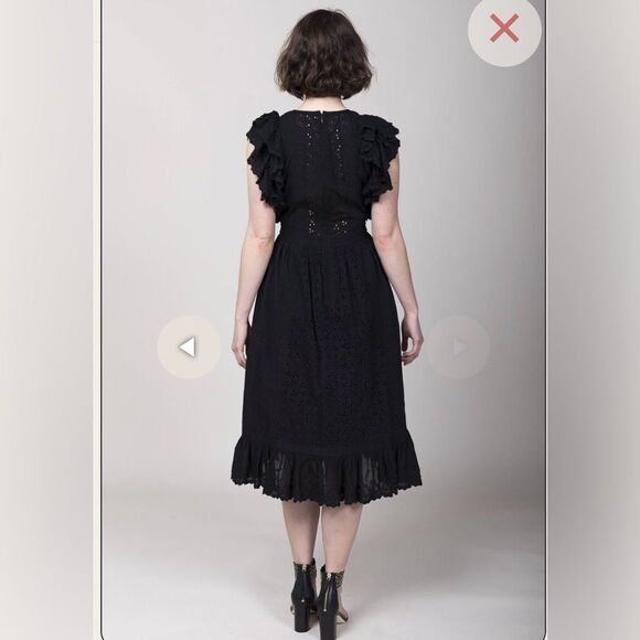 Ulla Johnson Bea Black  Midi Dress Embroidered  Ruffles Sleeve Sz 8 NWT - Picture 4 of 17